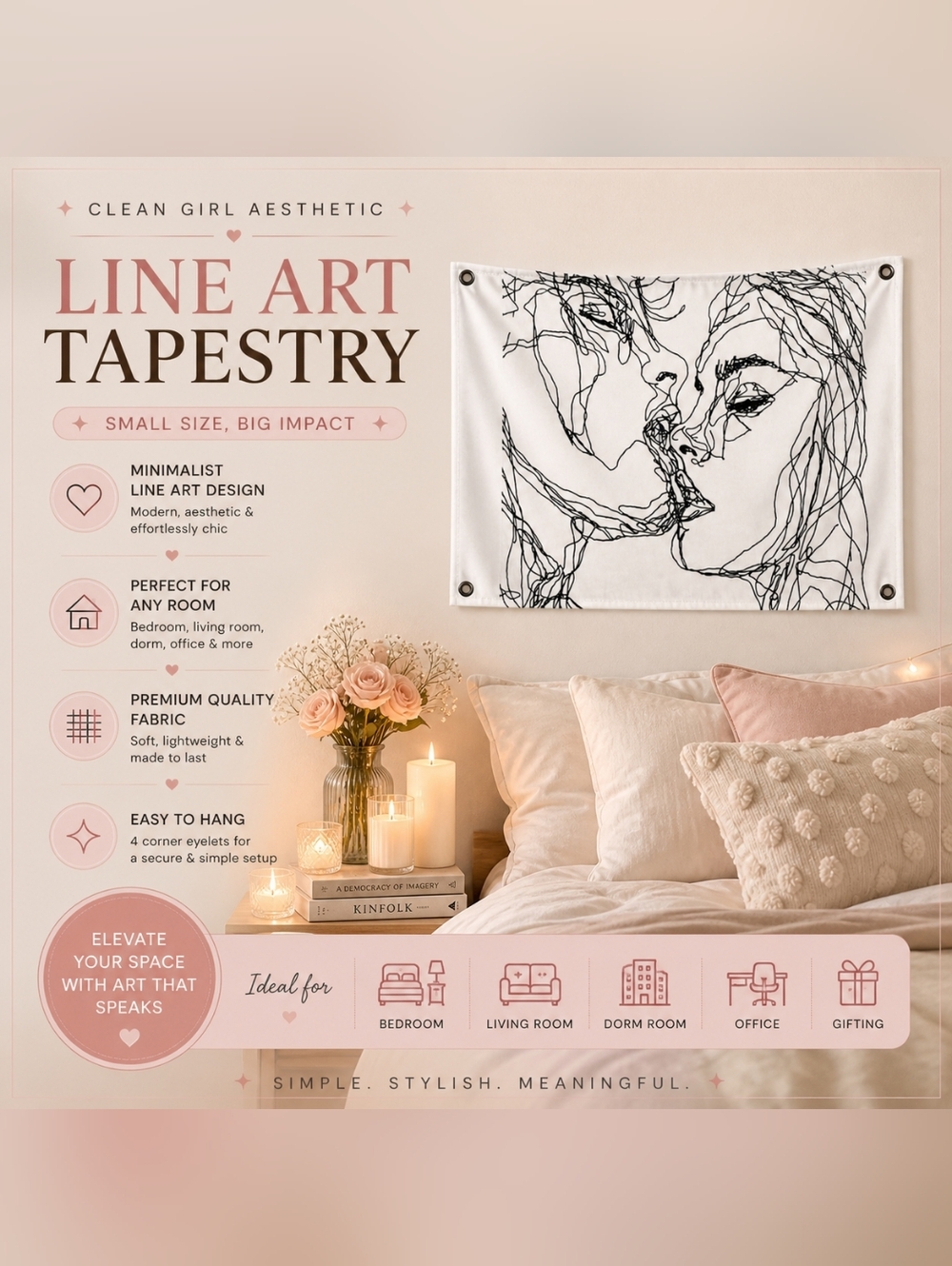 Abstract Couple Line Art Tapestry Small Wall Hanging Bedroom Aesthetic Romance